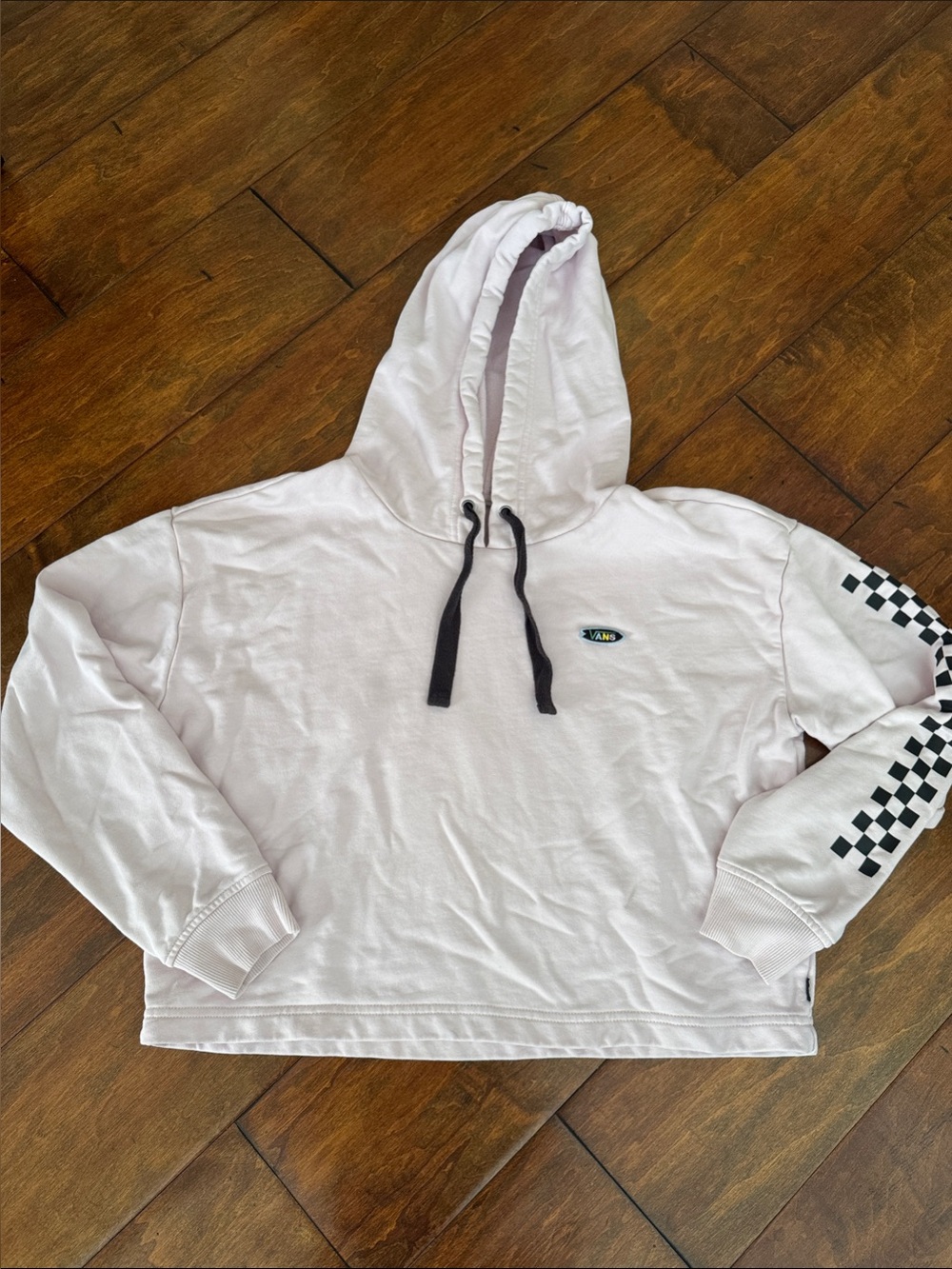 Women’s S Vans Light Pink Hooded Sweatshirt with Checker Sleeve